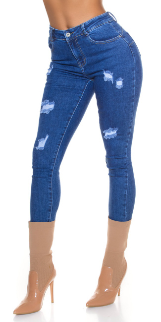 push-up jeans used-look blauw